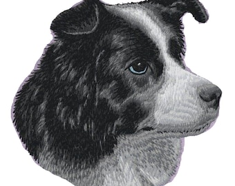 El parche bordado H24 de Border Collie Dog viene en tamaños de 2", 3" y 4".
