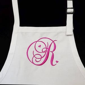 Artículo en oferta Delantal blanco bordado con monograma Letra R monogramada