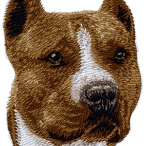 Staffordshire Terrier Pitbull, Brown & White Embroidered Patch Comes in 3 sizes 2&quot; 3&quot; and 4&quot;