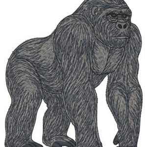 May include: An embroidered patch featuring a standing gorilla in shades of dark gray and black. The design showcases detailed stitching to represent the thick fur texture, facial features, and muscular build of the primate in a side profile view.