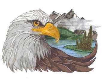 Eagle Scene Embroidered Patch 7.9" x 5.5" FREE USA SHIPPING