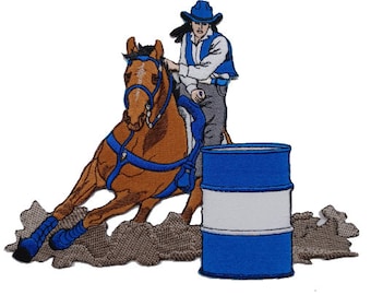 Toppa ricamata Barrel Racer Lady 9"x 7,8" disponibile in diversi colori