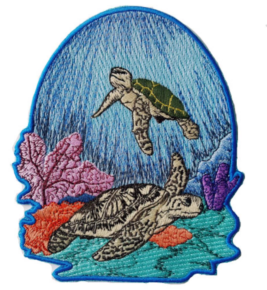 Sea Turtle Scene Embroidered Patch 4.9
