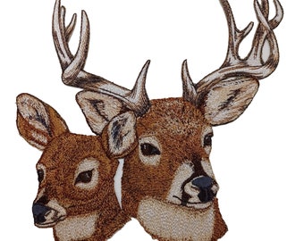 Deer Whitetail Buck & Doe Embroidered Patch 8.4" x 9"