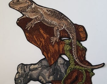 Geborduurde baardagaam hagedis reptiel patch 5,8 x 5,5 Opstrijken of naaien