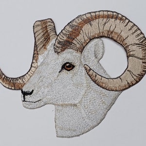 Dall Sheep Head Embroidered Patch 2 sizes are available Iron or sew on 3.4" x 2.4" and 7.9" x 6"