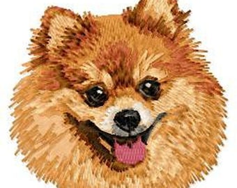 Naszywka haftowana z wizerunkiem psa rasy pomeranian lub szpic dostępna jest w rozmiarach 2", 3" i 4". Można ją prasować lub przyszyć.