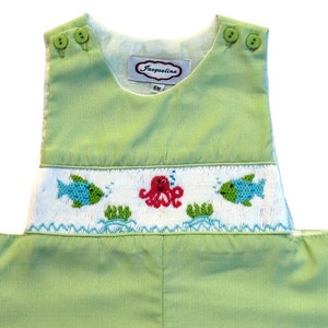 Hand Smocked Boy's Green Striped Octopus & Fish Jon Jon Summer Outfit