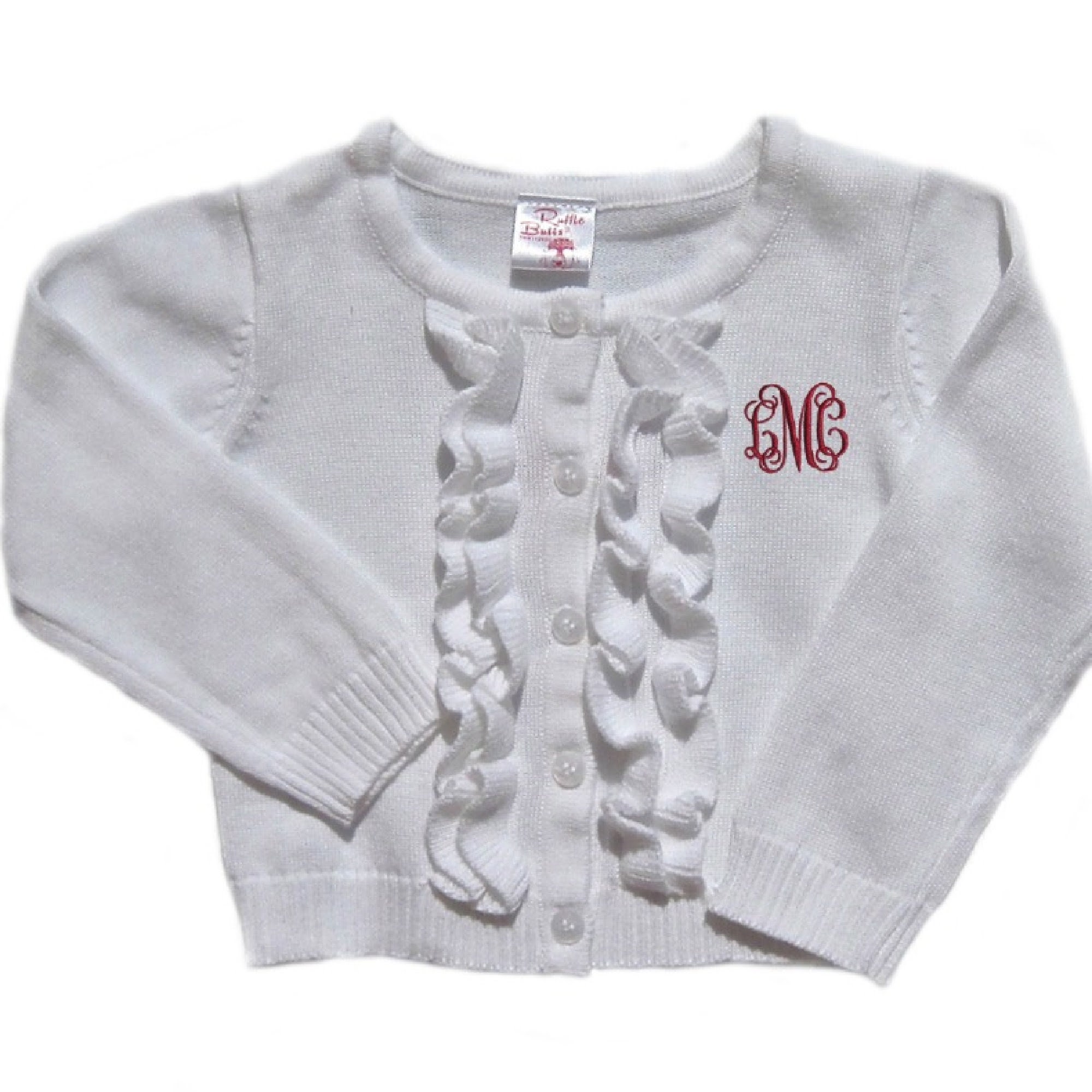 White Ruffle Front Cardigan Button 