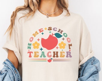 Maglietta per insegnante di homeschooling, colori comodi, design retrò con mela