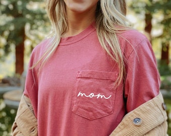 Mom Shirt, Dad Shirt, Embroidered Tee, Pocket Shirt, Comfort Colors Shirt