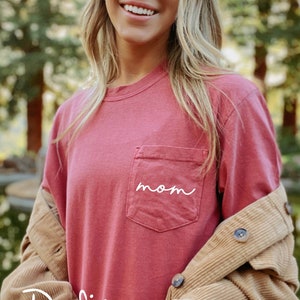 Mom Shirt, Dad Shirt, Embroidered Tee, Pocket Shirt, Comfort Colors Shirt