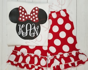 Minnie Mouse Outfit, Disney Outfit, Monogrammed Shirt, Minnie Mouse Birthday Outfit