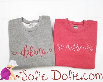 Personalized State Sweatshirt, Alabama Sweatshirt, State Name Shirt, Embroidered State Shirt, Custom State Sweatshirt, State Pride Gift