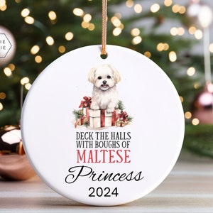Custom Dog Christmas Ornament, Custom Maltese Christmas Ornament, Personalized Name and Year, Gift for Maltese Owner