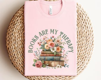 Maglietta "I libri sono la mia terapia", regalo per gli amanti dei libri, abbigliamento per gli appassionati di lettura, maglietta con umorismo letterario, maglietta per bibliotecari