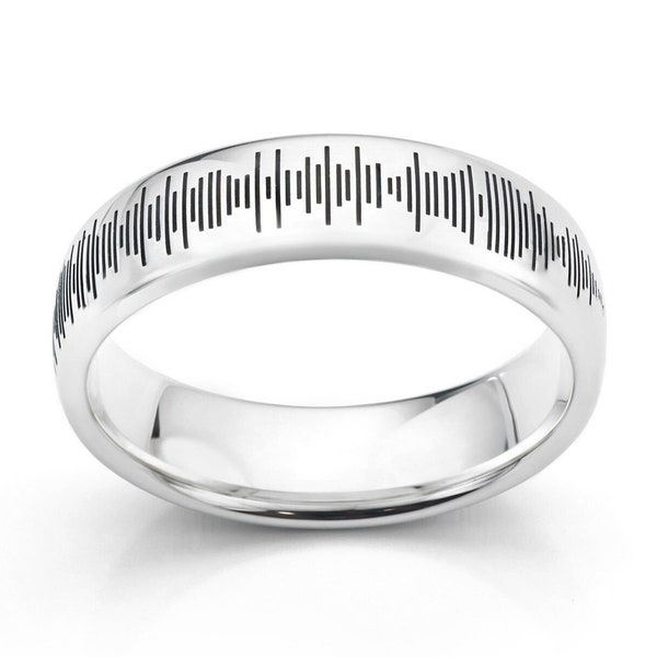 6mm Soundwave Wedding Ring - Sound Pattern Ring - Personalised Wedding Ring - Unique Engraved Wedding Ring with Recorded Message or Sound