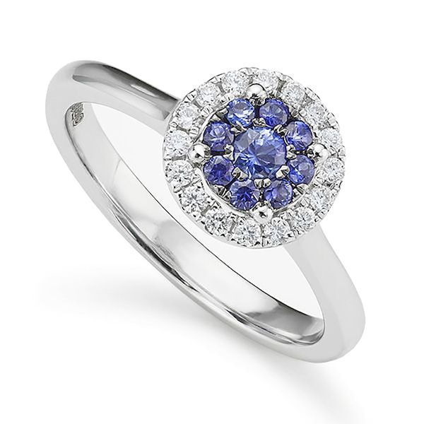 Sapphire and Diamond Halo Engagement Ring - Sapphire and Diamond Ring - Sapphire and Diamond Cluster Ring - Cluster Engagement Ring