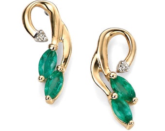 9ct Yellow Gold Diamond and Emerald Earrings - Emerald Earrings - Gold Drop Earrings - May Birthstone - Emerald and Diamond Jewellery
