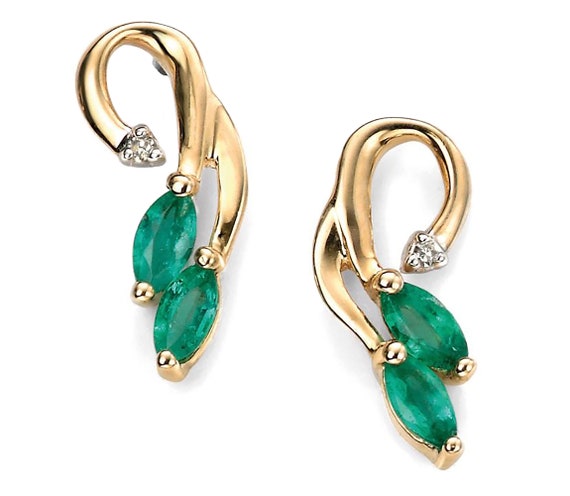 9ct Yellow Gold Diamond and Emerald Earrings Emerald Earrings Gold Drop Earrings May Birthstone Emerald and Diamond Jewellery