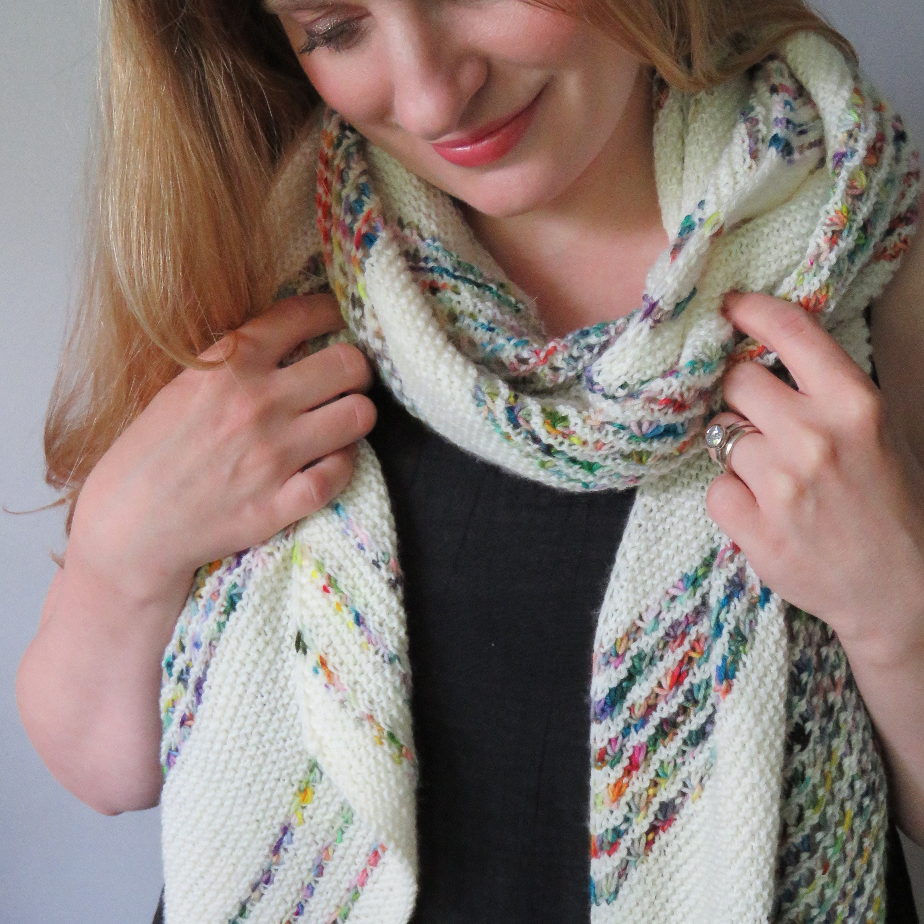 Splatter Paint Wrap or Scarf Pattern Bias Knit Fingering Weight Wrap