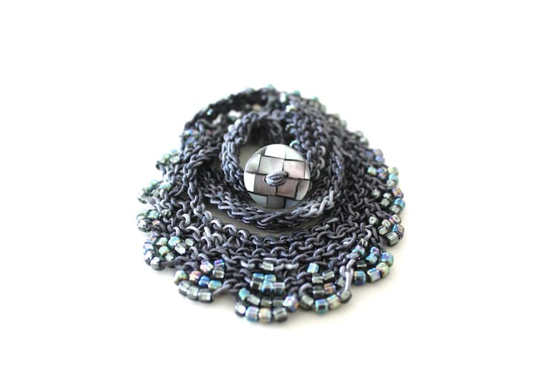 Gatsby Necklace Pattern Bead Knit Necklace With Button Etsy