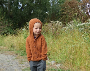 Ash Hoodie Cardigan Knitting Pattern - 12 month, 18 month, and 2 to 9 year-old sweater design with subtle texture  in worsted weight yarn