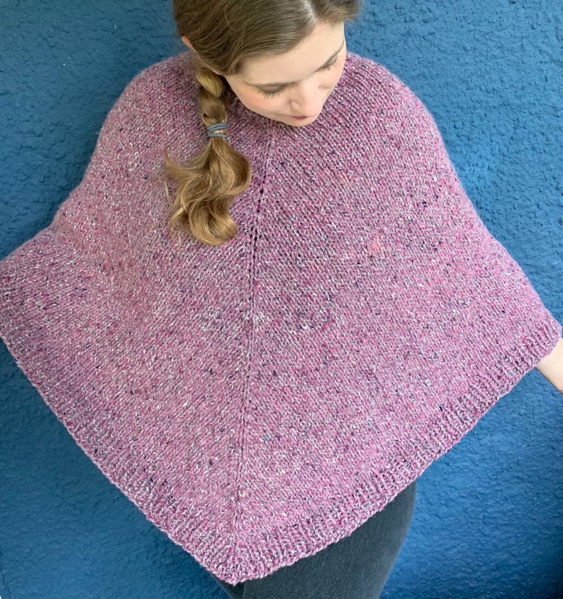 Basic Adult Poncho PDF knitting pattern knit wrap using DK worsted or chunky weight yarn and customizable for size and length image 4