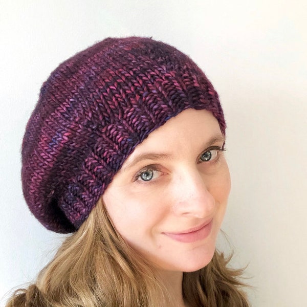 Slouchy Beret - chunky weight hat knitting pattern for Adults in two sizes