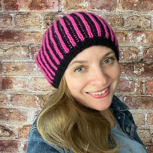 Coloring in the Lines - worsted weight hat two color brioche knitting pattern for Adults in three sizes