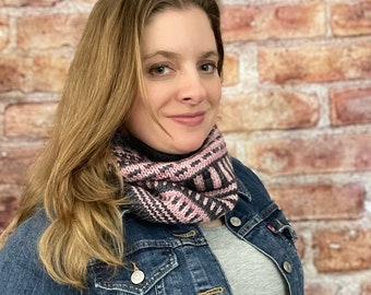 Show Your Stripes cowl knitting pattern - knit using worsted weight yarn - cozy and fun with stranded colorwork and stripes galore!