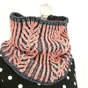 Sugar Pine Cowl Pattern - two color brioche knit cowl pattern using worsted weight yarn PDF