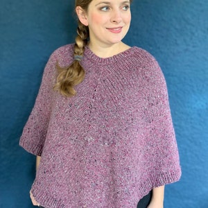 Basic Adult Poncho PDF knitting pattern knit wrap using DK worsted or chunky weight yarn and customizable for size and length image 2