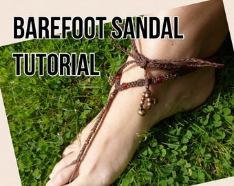 HANDLEDNING Pärlbesatt makramé barfotasandaler / handknuten fotlänksmönster