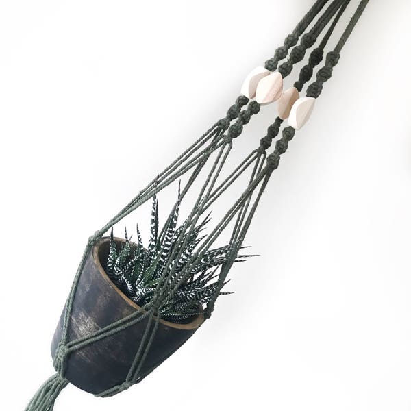 Green Cotton Macrame Plant Hanger / Macrame Wall Hanger