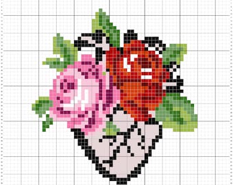 Anatomical Floral Heart Cross Stitch Pattern - Small