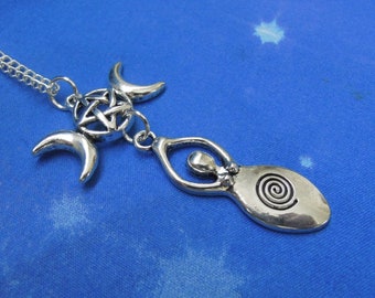 Triple Moon Goddess Necklace - Triple Goddess - Triple Moon Goddess - Goddess Pendant