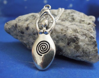 Collana della Dea - Ciondolo e catena della Dea a spirale in argento - Simbolismo pagano e wiccan - Madre Terra - Gaia - Dono spirituale -