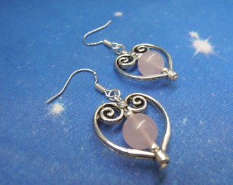 Heart Earrings - Rose Quartz Jewellery - Heart Earrings - Love Gift