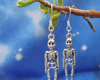 Skeleton Earrings - Silver Skeleton Earrings - Spooky Earrings - Earrings for Halloween
