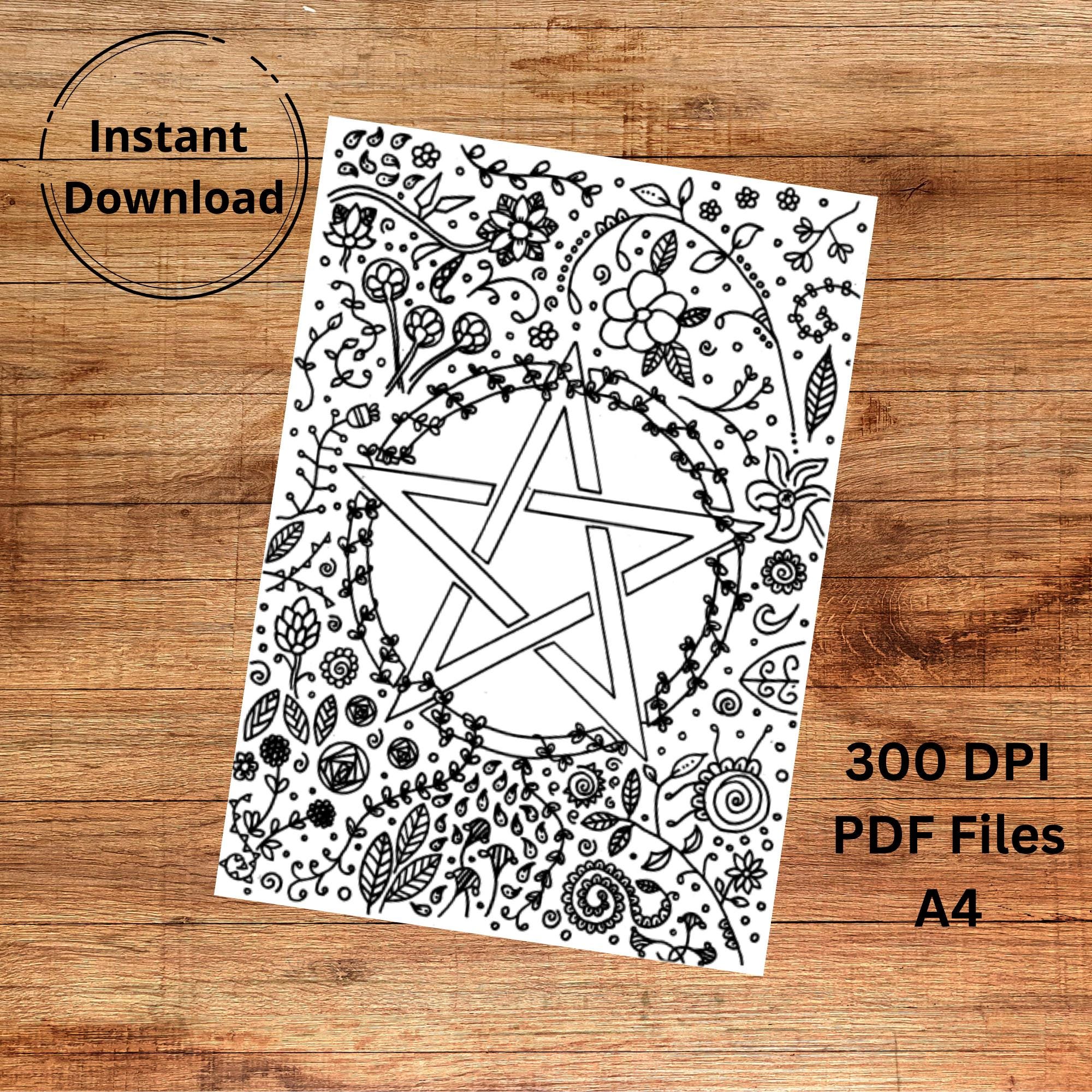 Witchy Pentacle Colouring Page - Pagan/wiccan Instant Download, Print ...