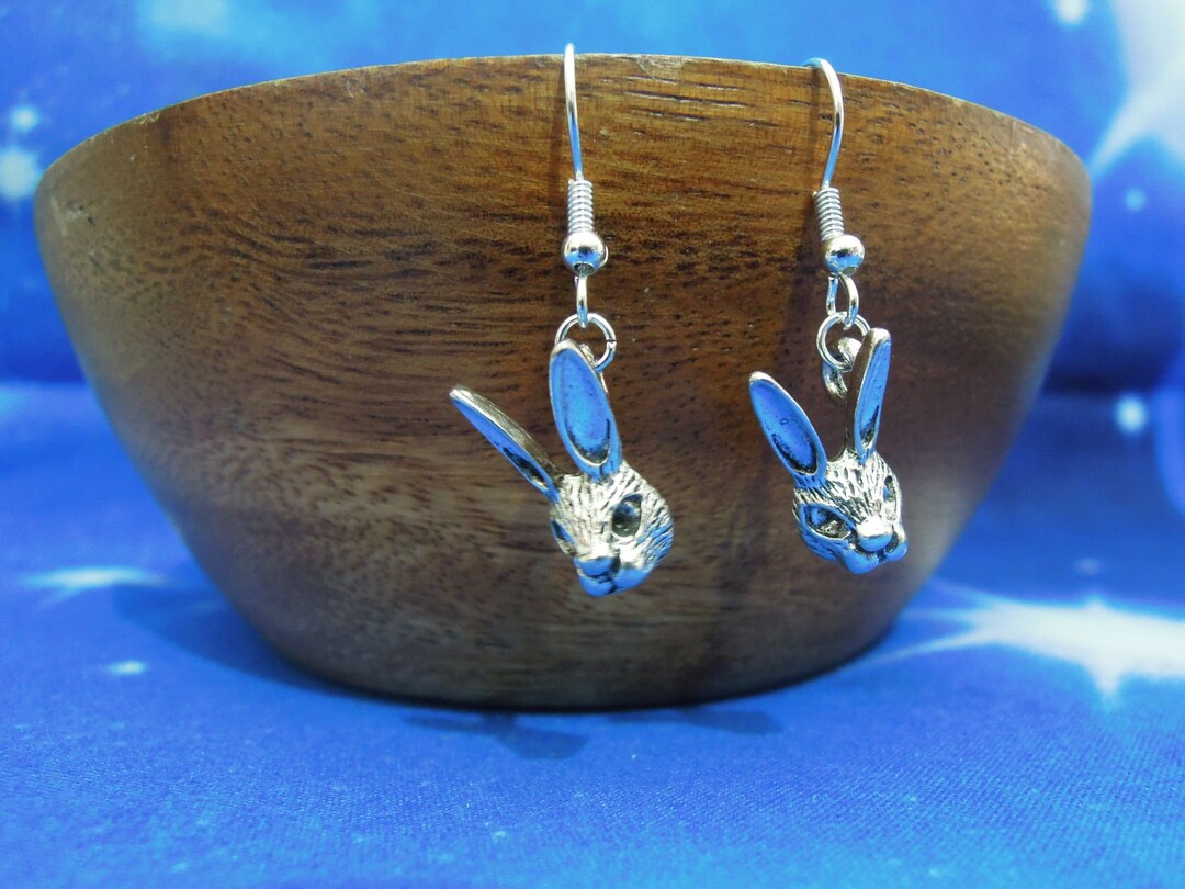 Hare Earrings - Silver Rabbit Head Earrings - Ostara, Eostre & Easter ...
