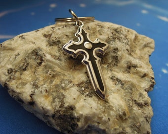 Gothic Cross Keyring - Black and Silver Cross Keychain - Gothic Gift - Silver Cross