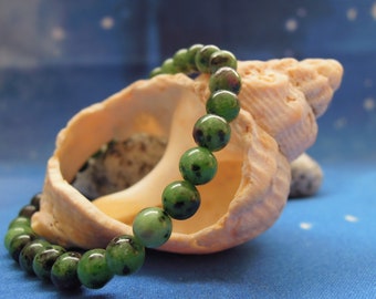 Pulsera elástica de rubí y zoisita - Pulsera de cuentas de 6 mm - Pulsera de zoisita - Pulsera de anyolita