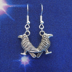 Raven Earrings - Odin Earrings - Silver Raven - Bird Earrings