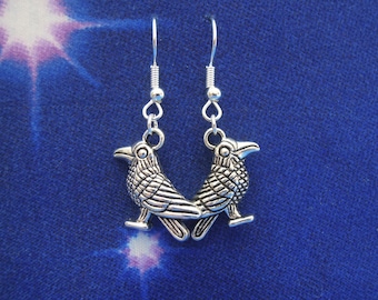 Raven Earrings - Odin Earrings - Silver Raven - Bird Earrings
