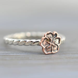 Hawaiian ring, Hibiscus ring, Hawaiian jewelry, Flower ring - gift  for her - Silver jewelry, Sterling silver ring, Brass ring, Copper ring
