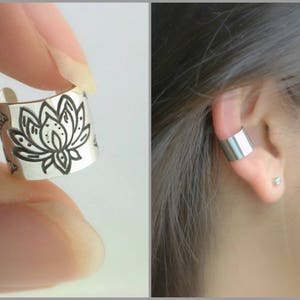 Zen ear cuff, Extra WIDE, 100% Handmade, Lotus ear cuff, Zen Yoga Reiki gift, Mandala earring, Non piercing, Boho cartilage cuff, 925 silver image 4