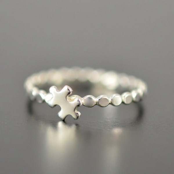 Tiny Puzzle ring, Dainty cute ring, Narrow Puzzle ring, Puzzle piece jewelry, Puzzle piece ring, Autism Awareness, Solid 925 Sterling silver