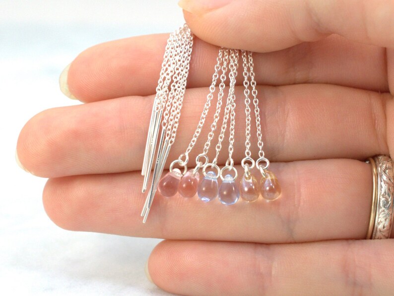Ear thread dangles Chain thread earring Her gift Tiny Czech beads dangles 925 Silver Teardrop earrings Threader Earrings Bridesmaids
